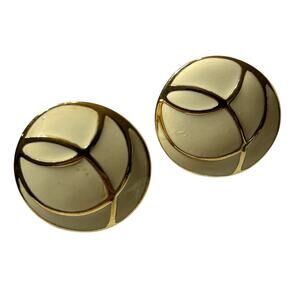 Vintage Monet Cream Enamel & Gold Tone Earrings Jewelry Round Circles 80's